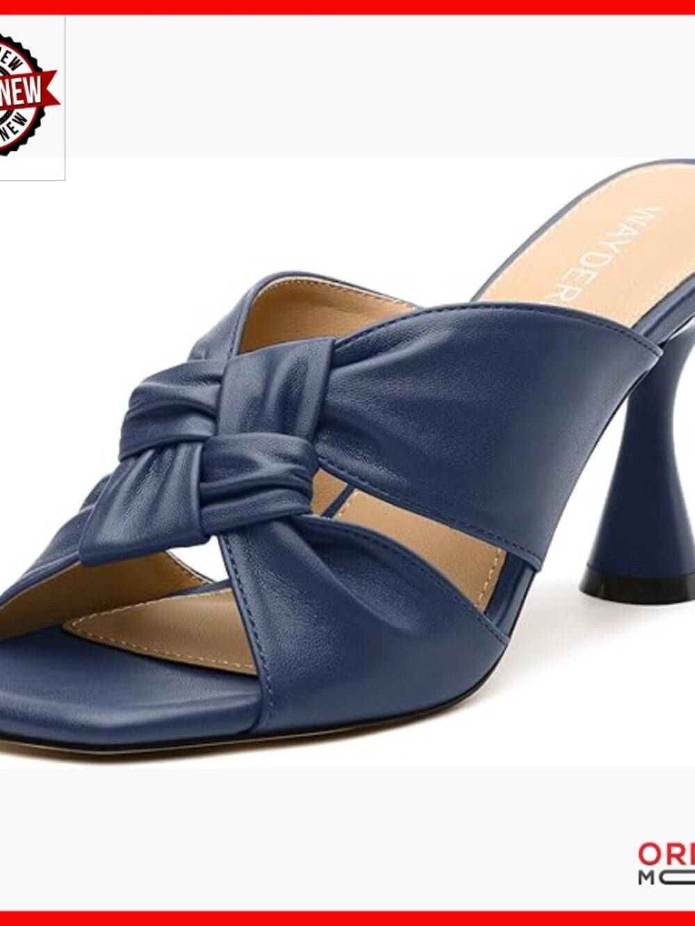 3 Inch Chunky Heel Mules Square Open Toe Knotted Strap Slip On Sandals